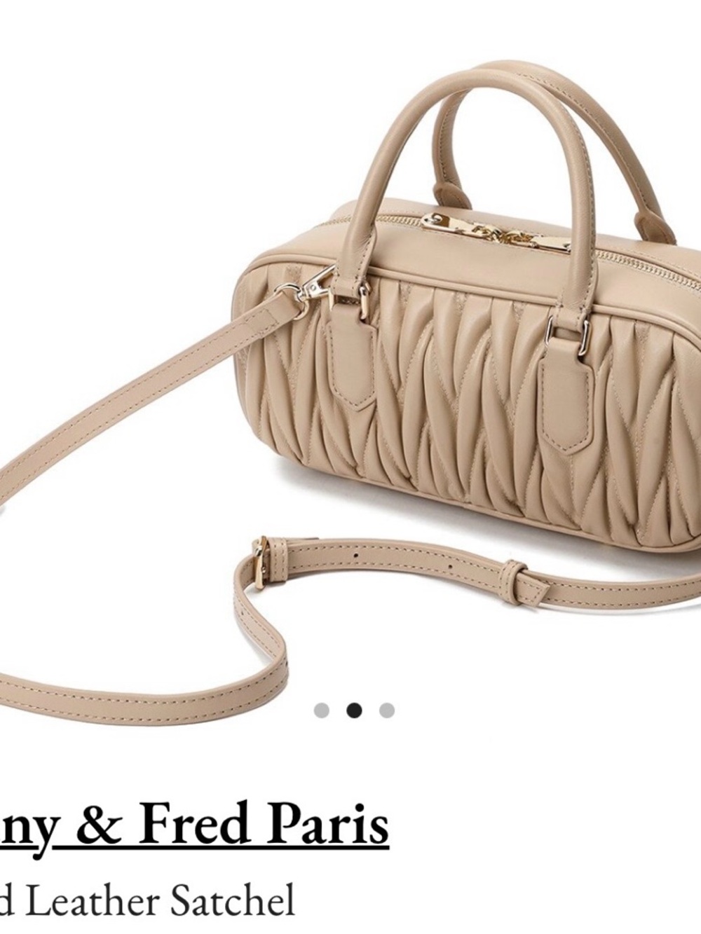 Quilted Cream Leather Satchel with Detachable Strap